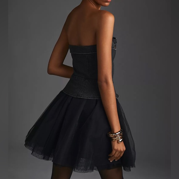 Anthropologie Pilcro Strapless Black Tulle Zip Baby Doll Denim Mini Dress - Picture 2 of 7